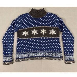 Paul Harris Design Womens Small‎ Blue Snowflake Nordic Turtleneck Sweater Knit S